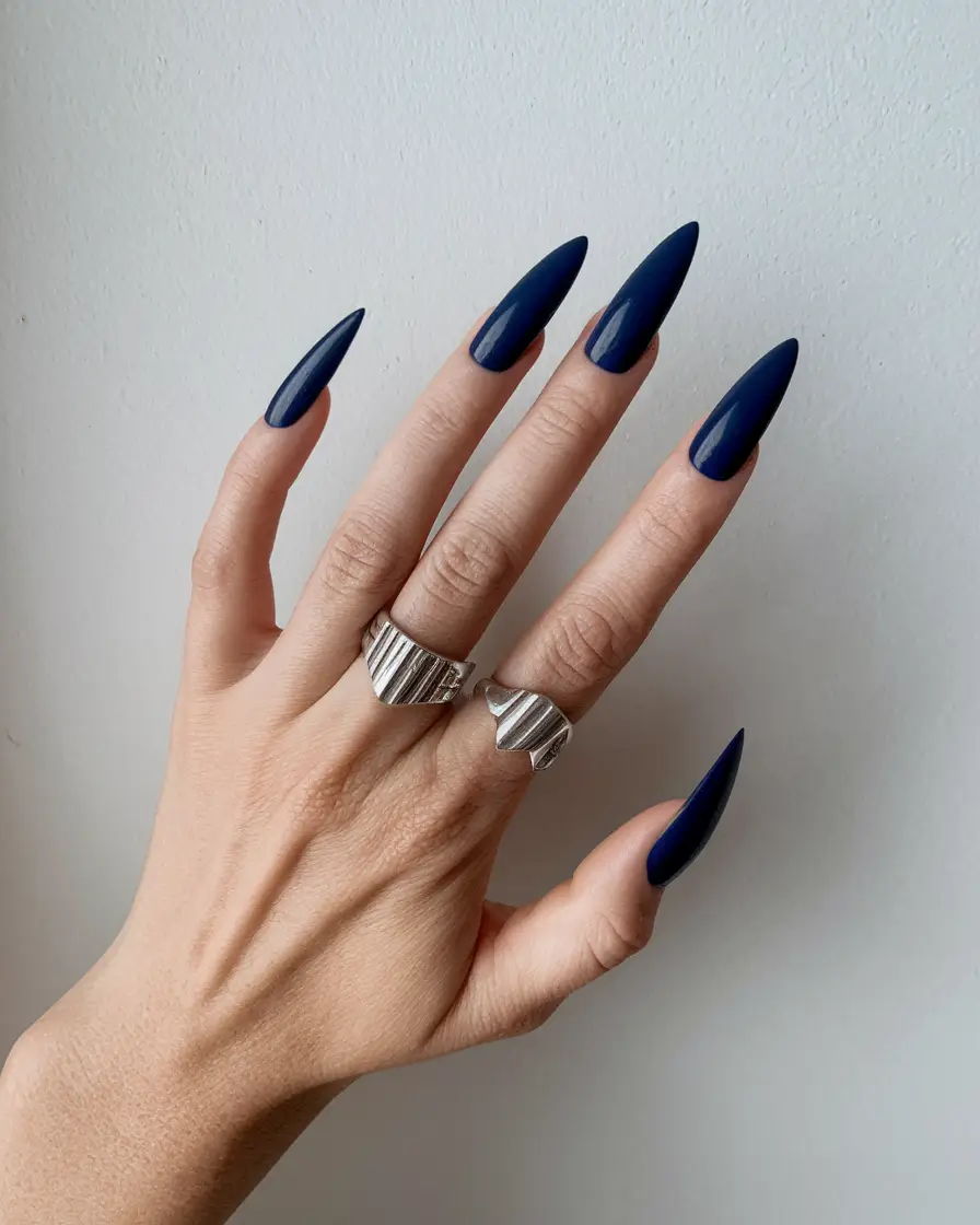 Fall Stiletto Nail Designs 2025 Midnight Navy Drama