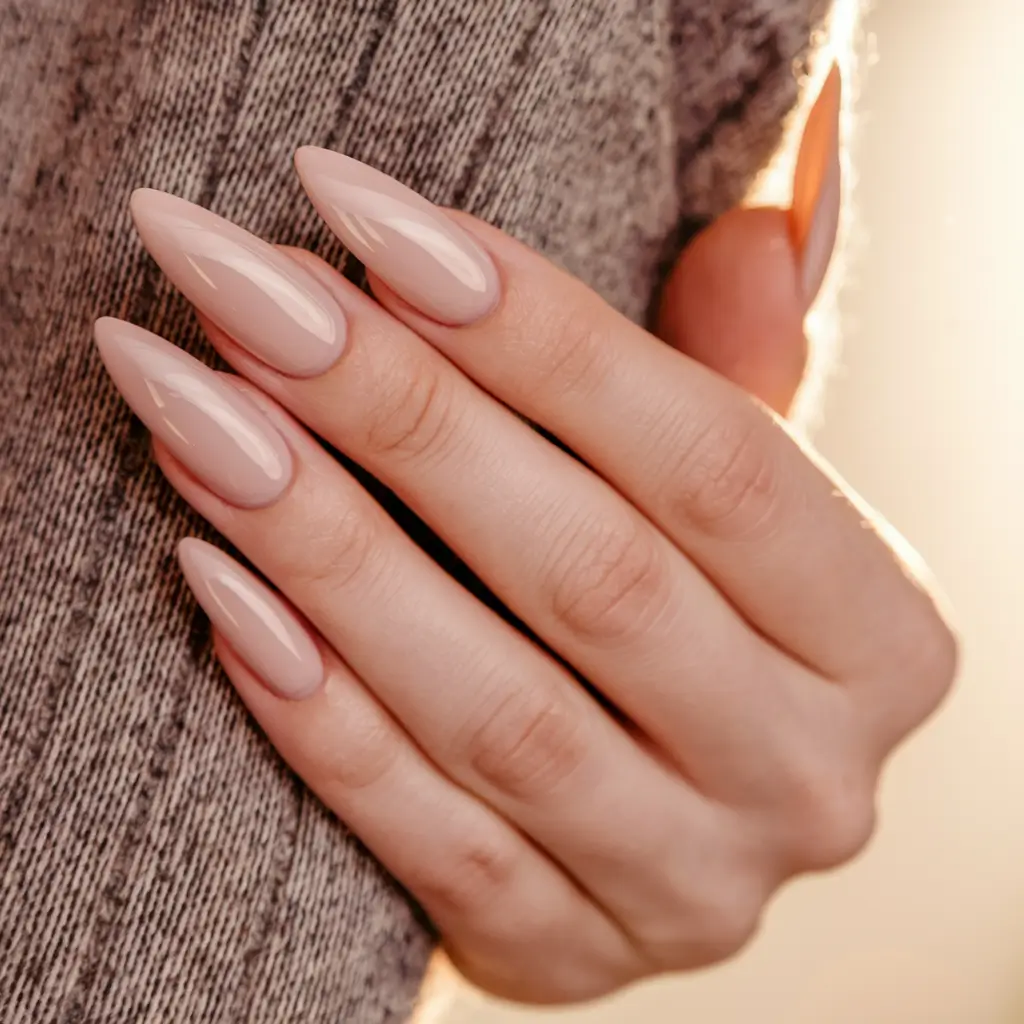 Fall Stiletto Nail Designs 2025 Creamy Beige Minimalism