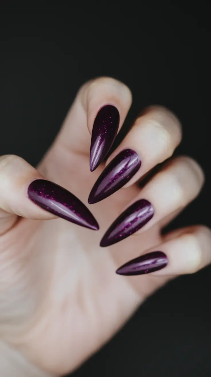 Fall Stiletto Nail Designs 2025 Berry Sparkle Drama