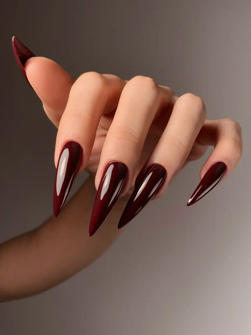 Fall Stiletto Nail Designs 2025 Classic Oxblood Gloss