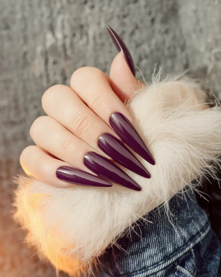 Fall Stiletto Nail Designs 2025 Plum Wine Sophistication