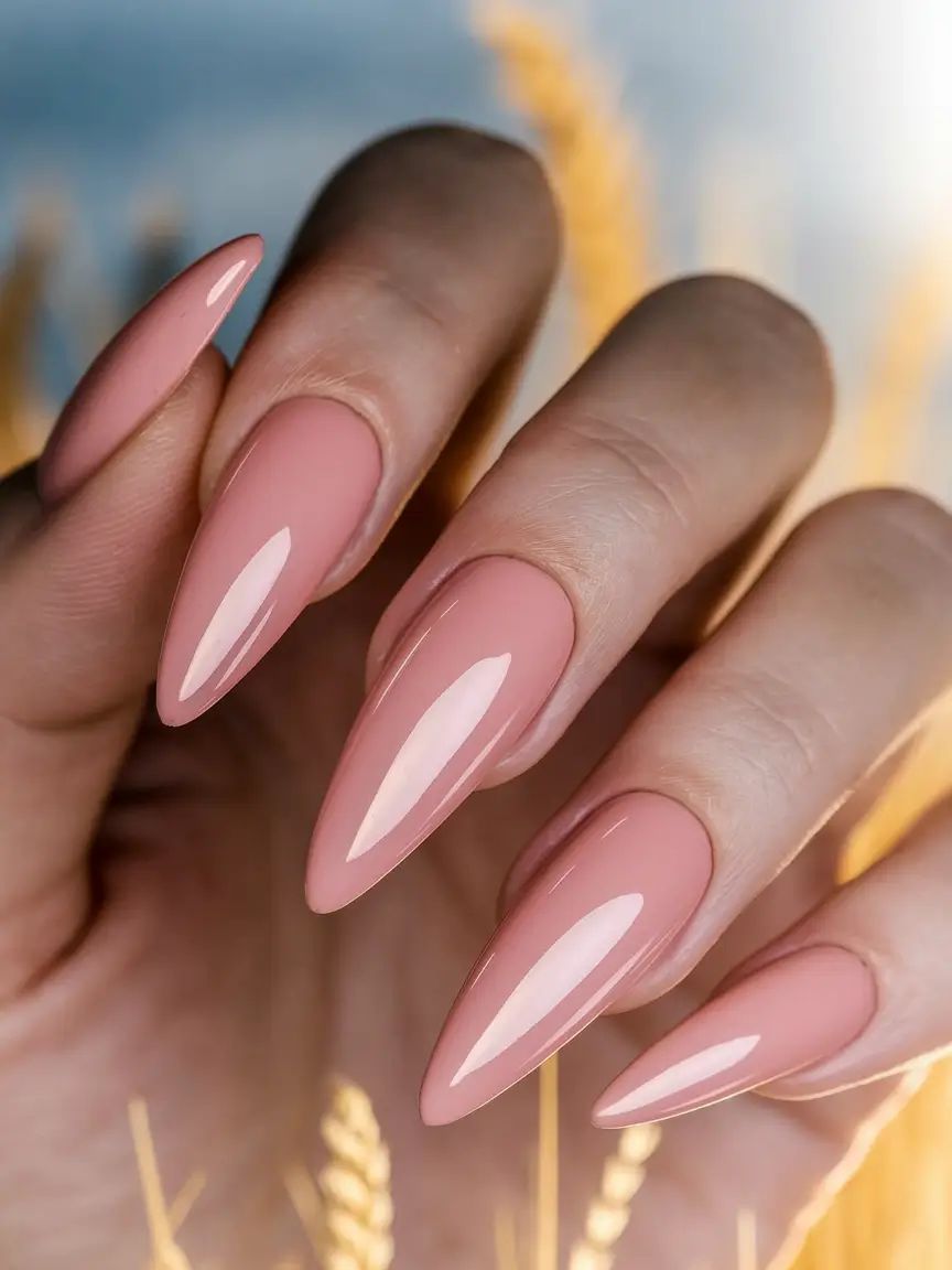 Fall Stiletto Nail Designs 2025 Soft Almond Nude