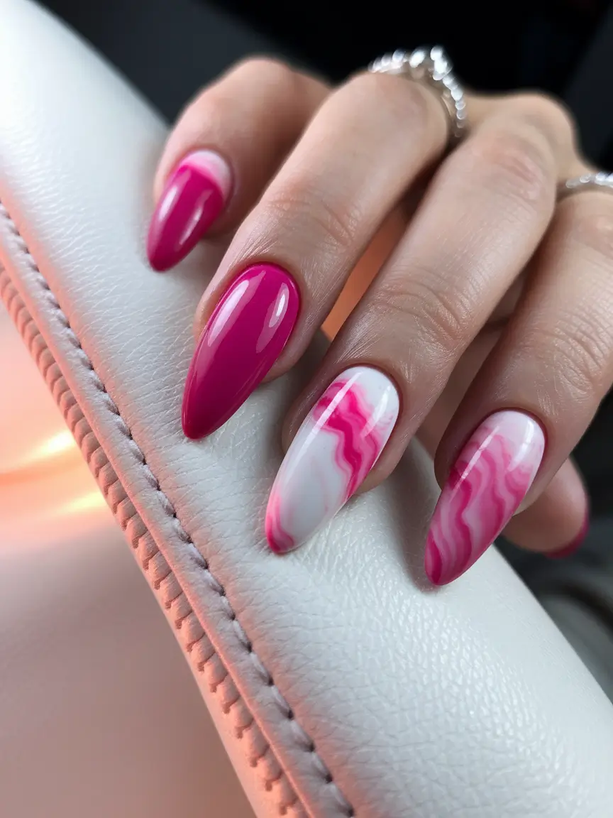 Fall Wedding Nail Designs 2025 Bold Pink Marble Elegance for the Modern Bride