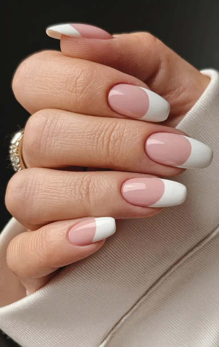 Fall Wedding Nail Designs 2025 Modern White Half-Moon French