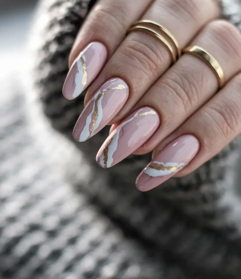 Fall Wedding Nail Designs 2025 Soft Mauve Marble with Gold Accents