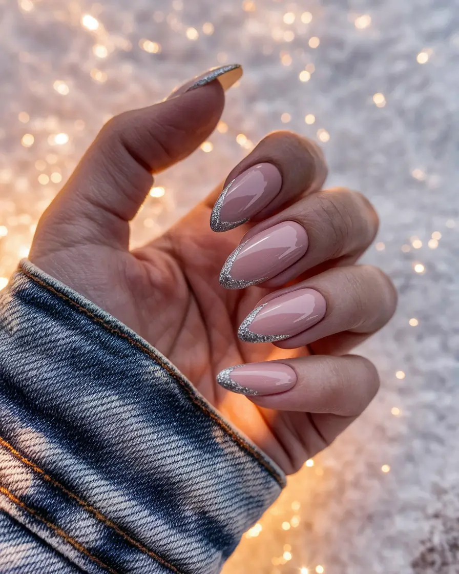 Fall Wedding Nail Designs 2025 Champagne-Toned Glitter French Tips