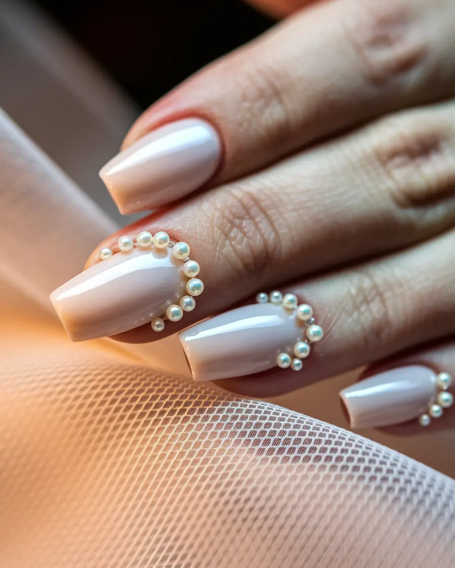 Fall Wedding Nail Designs 2025 Opulent Pearl-Encrusted Elegance