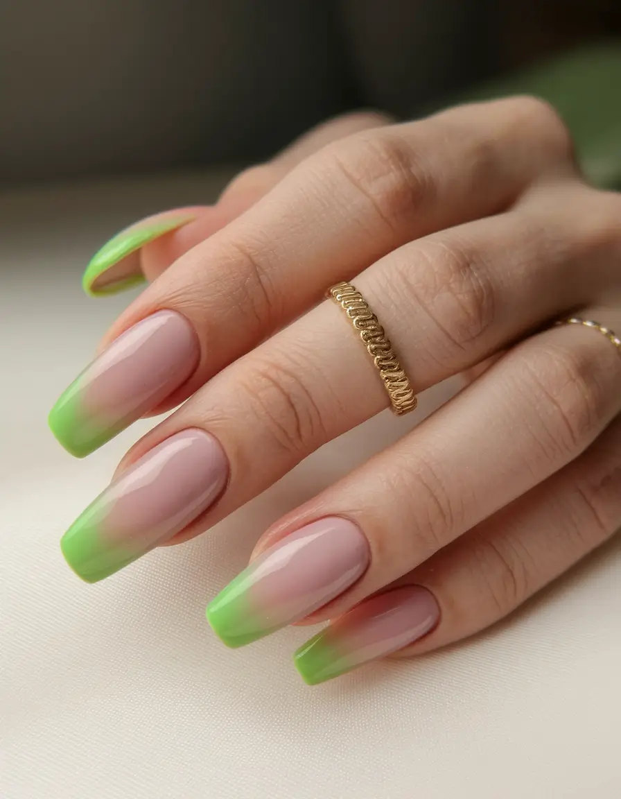 Fall Ballerina-Shaped Nail Ideas 2025 Fresh Lime Ombre Ballerina