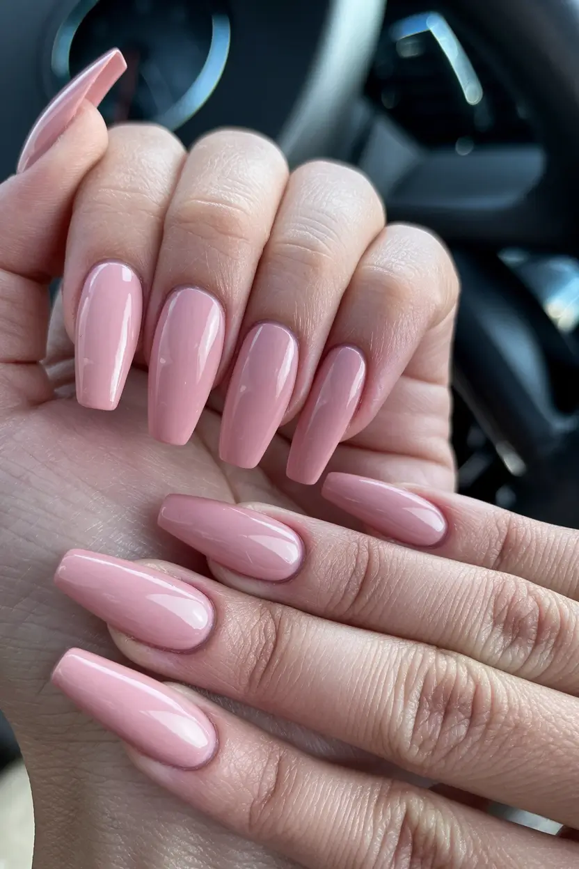 Fall Ballerina-Shaped Nail Ideas 2025 Petal Pink Perfection