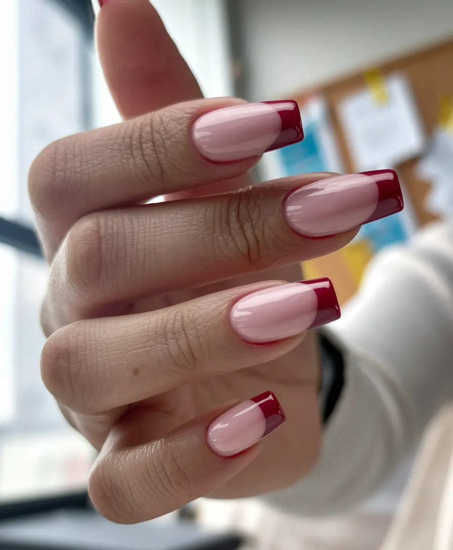 Fall Ballerina-Shaped Nail Ideas 2025 Crimson French Ballerina