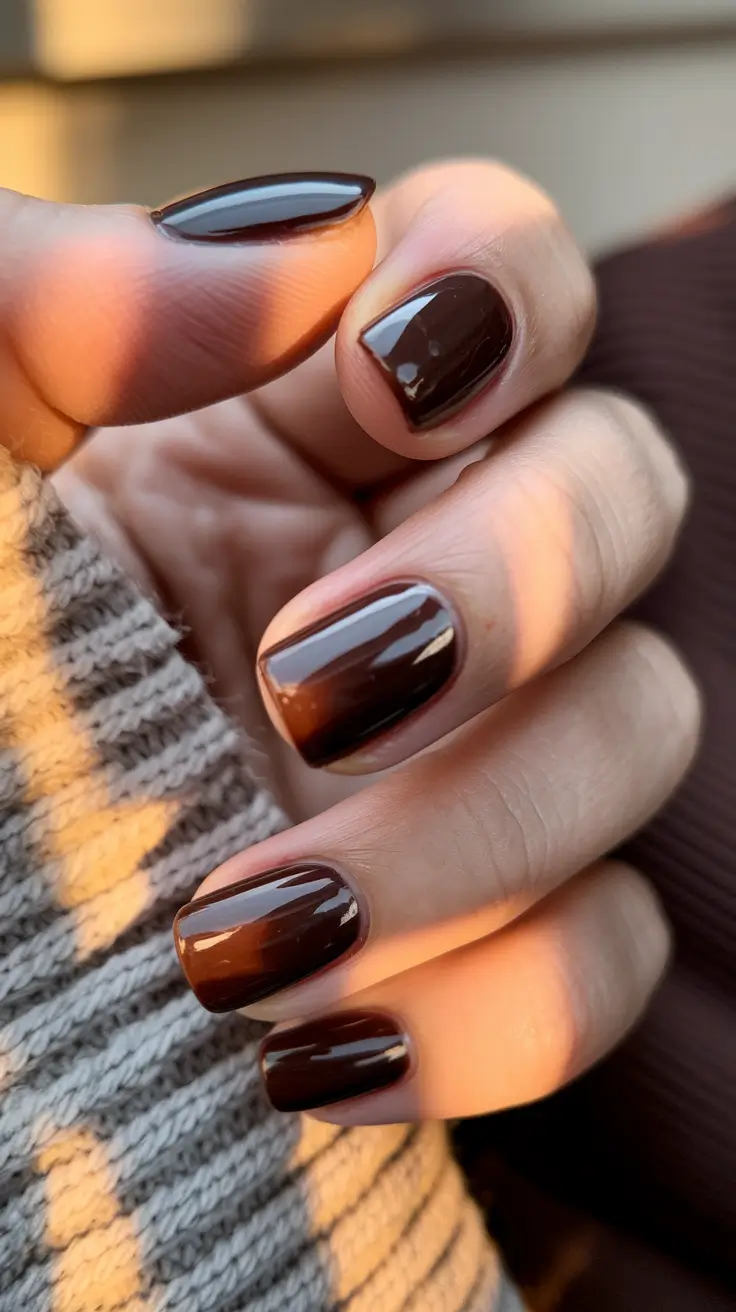Modern Fall Manicure Ideas 2025 Glossy Dark Mocha