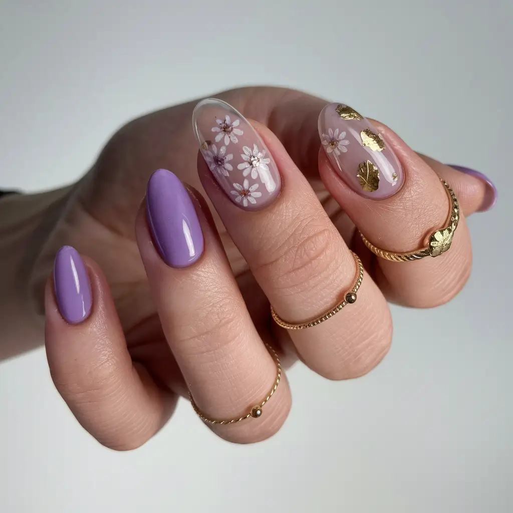 Nail Color Ideas for Women Over 60 - Fall 2025 Soft Lavender with Floral Accents