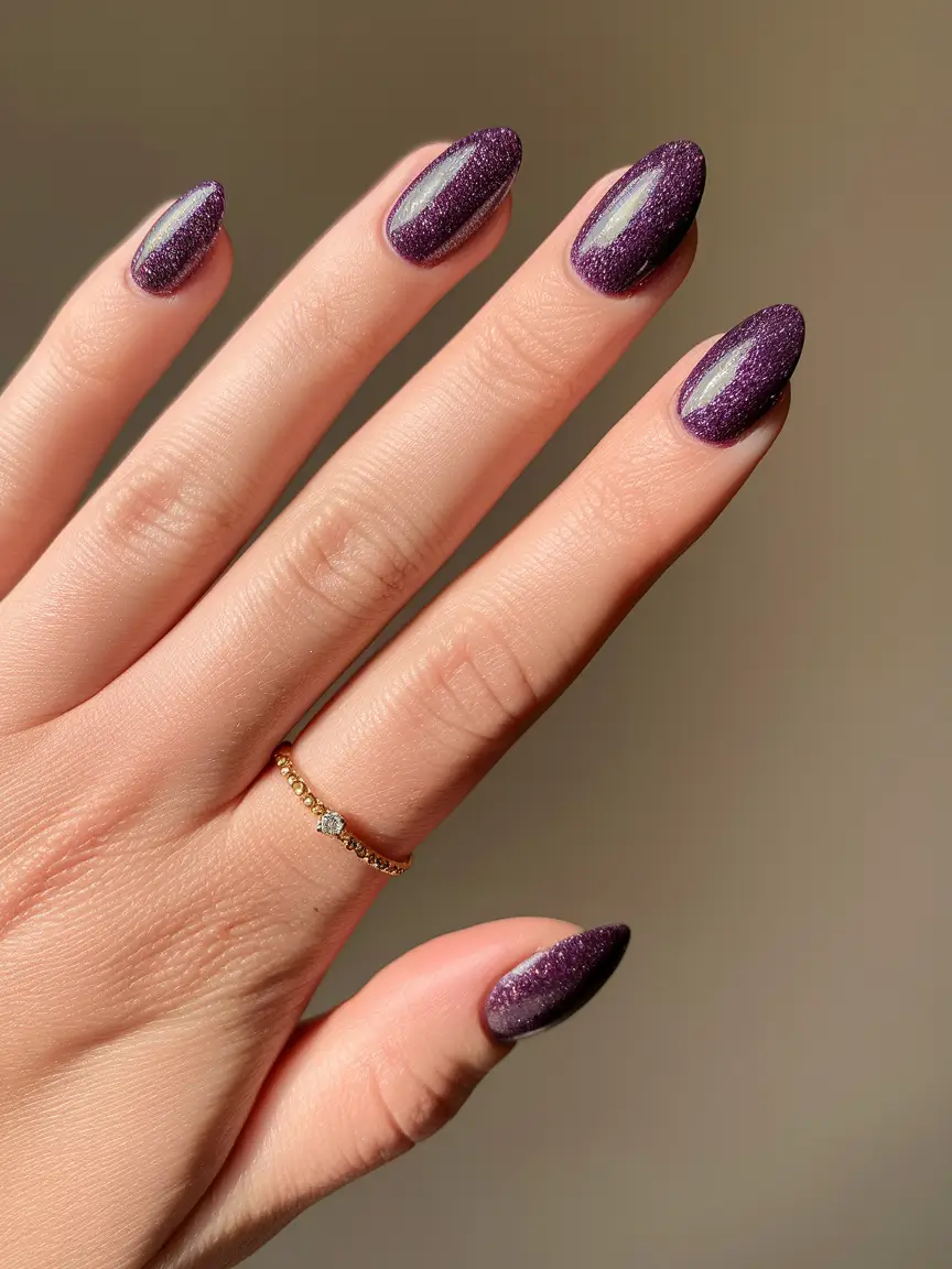Nail Color Ideas for Women Over 60 - Fall 2025 Velvet Plum Sparkle