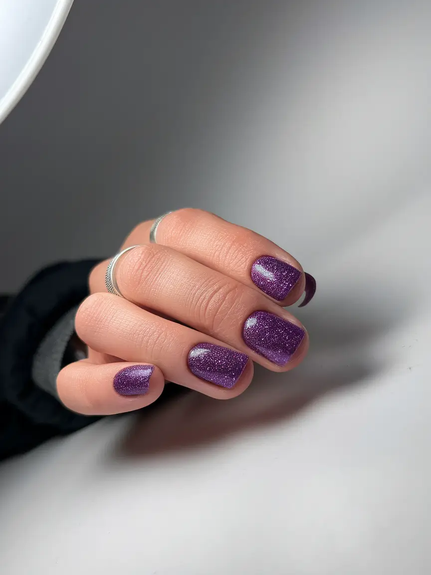 Nail Color Ideas for Women Over 60 - Fall 2025 Short Plum Glitter