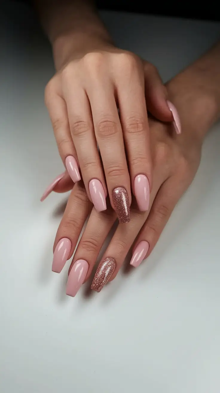 Nail Color Ideas for Women Over 60 - Fall 2025 Soft Nude with Glitter Accent