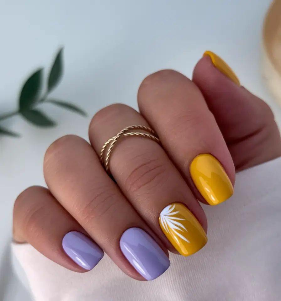 Nail Color Ideas for Women Over 60 - Fall 2025 Playful Lavender and Mustard Mix