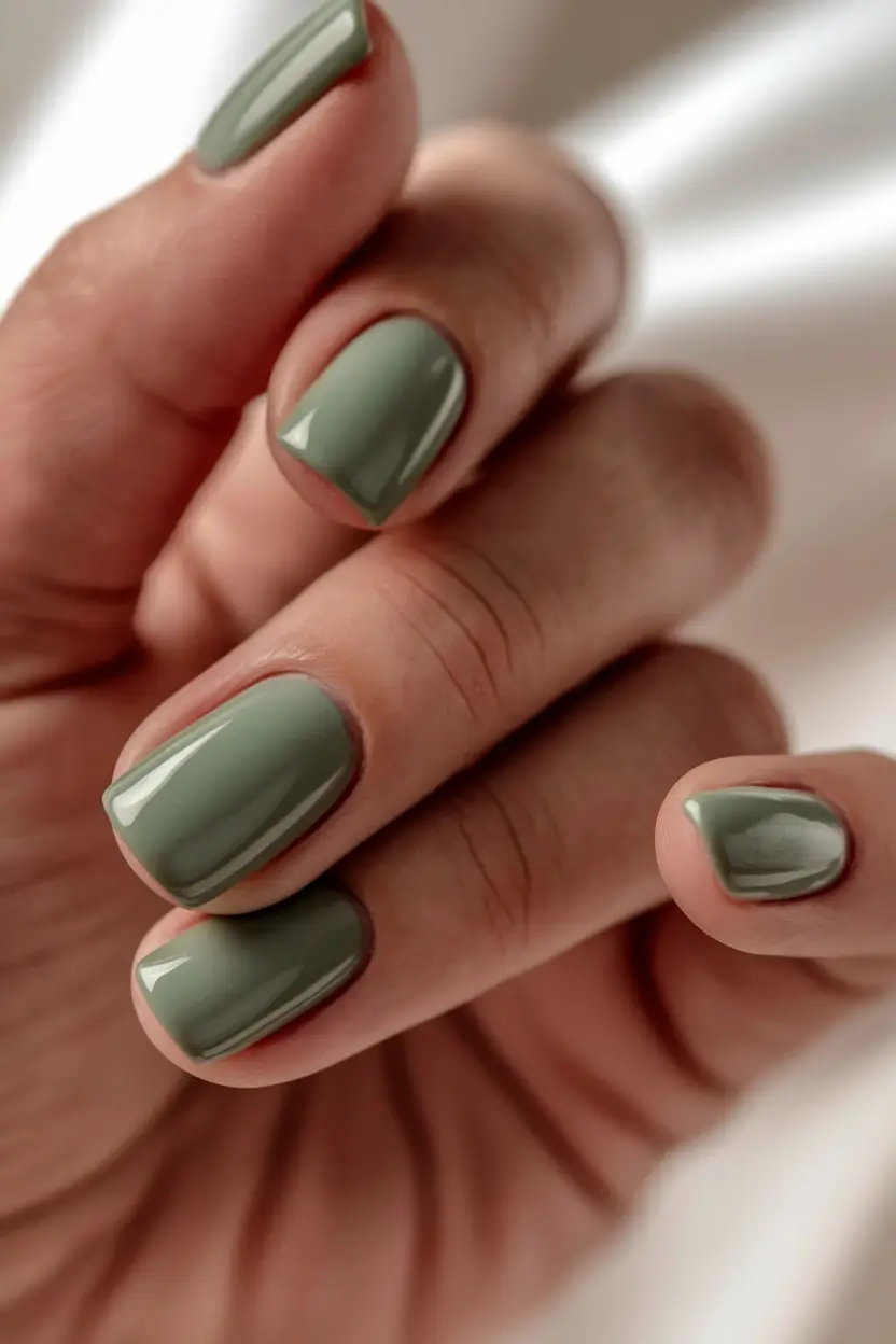 Nail Color Ideas for Women Over 60 - Fall 2025 Earthy Sage Green
