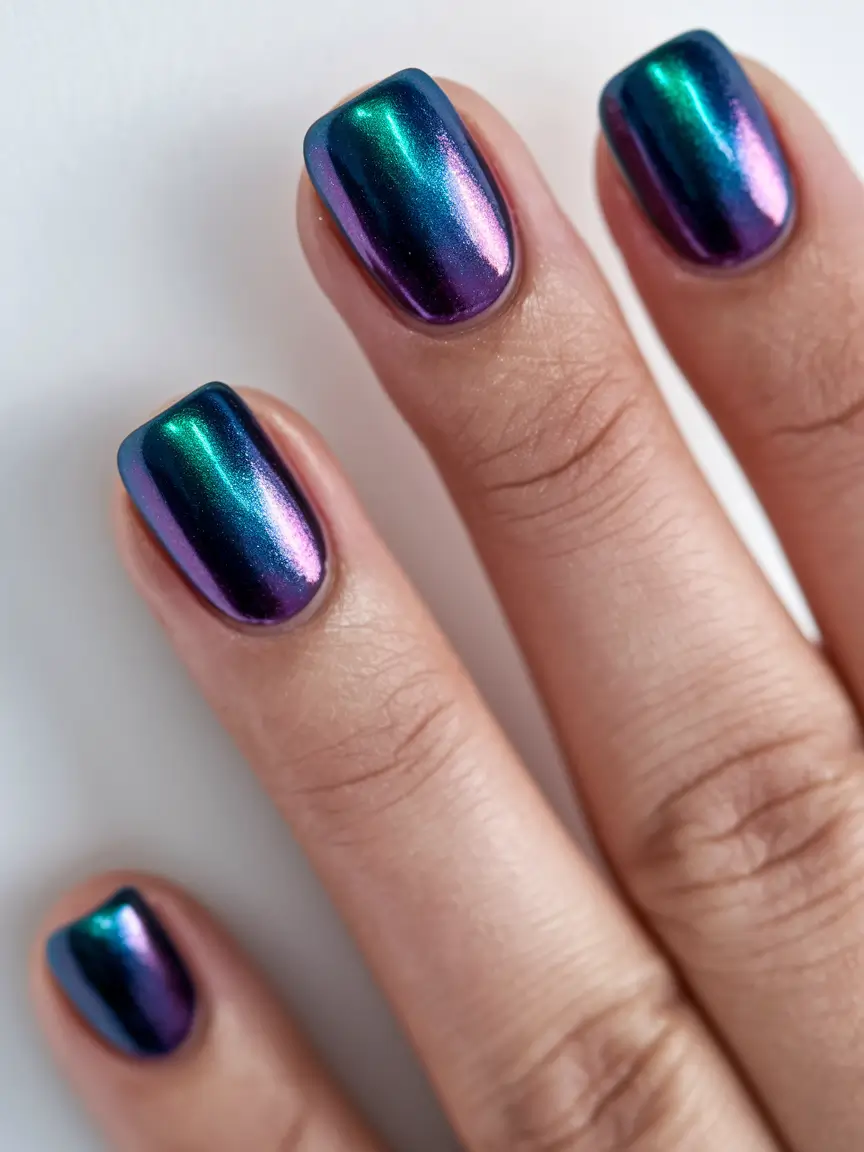 Nail Color Ideas for Women Over 60 - Fall 2025 Iridescent Midnight Glow