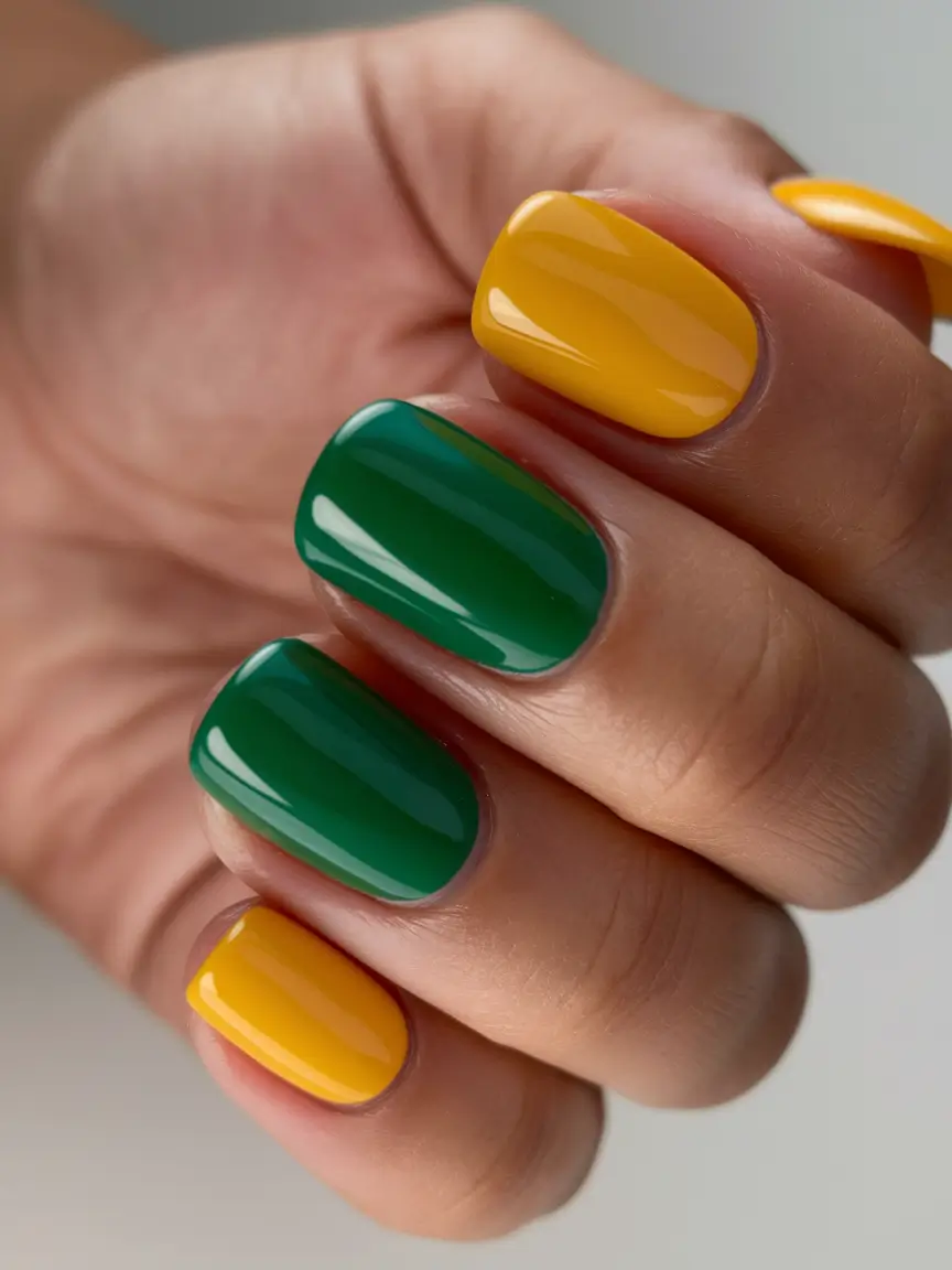 Nail Color Ideas for Women Over 60 - Fall 2025 Green and Gold Contrast