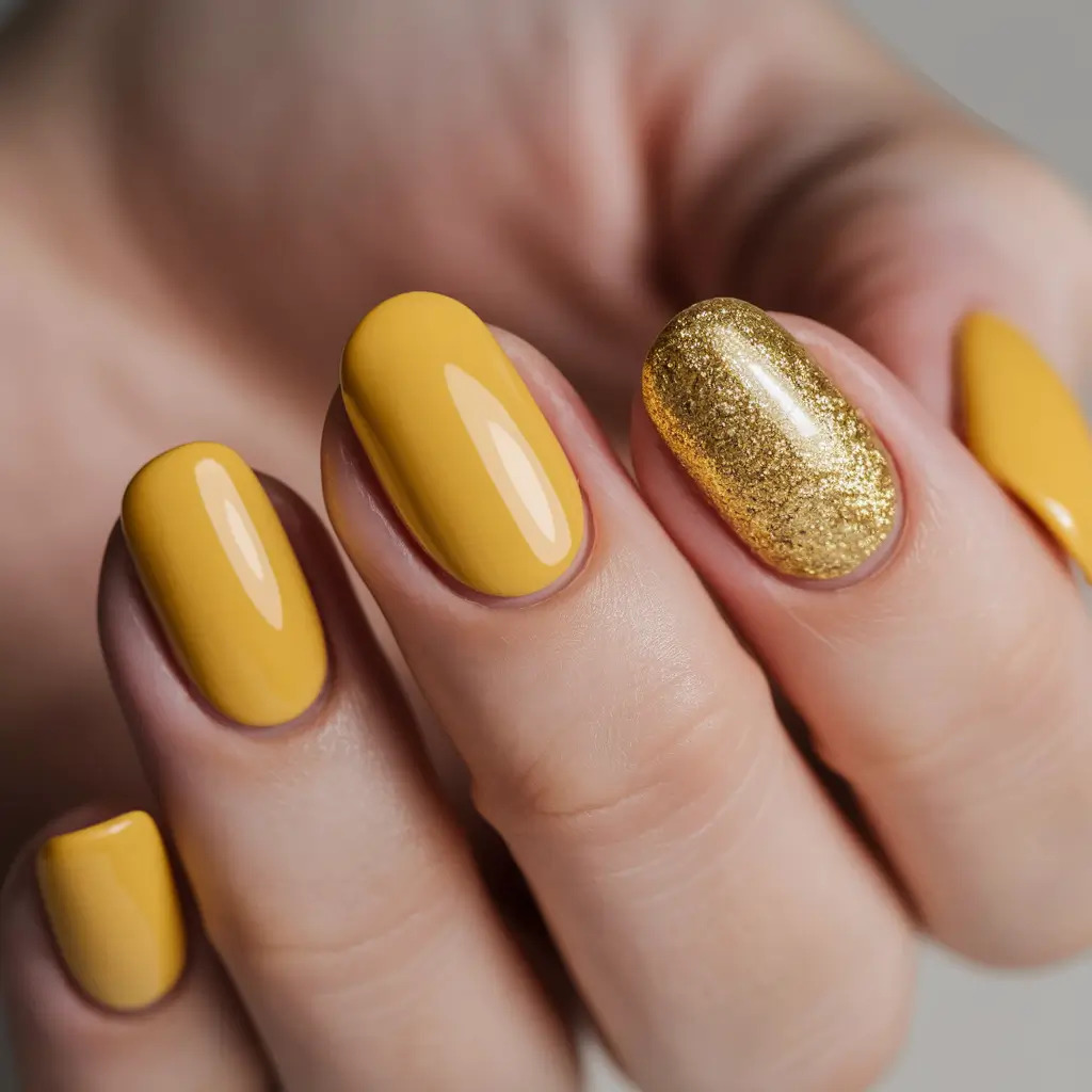 Nail Color Ideas for Women Over 60 - Fall 2025 Golden Mustard Glam