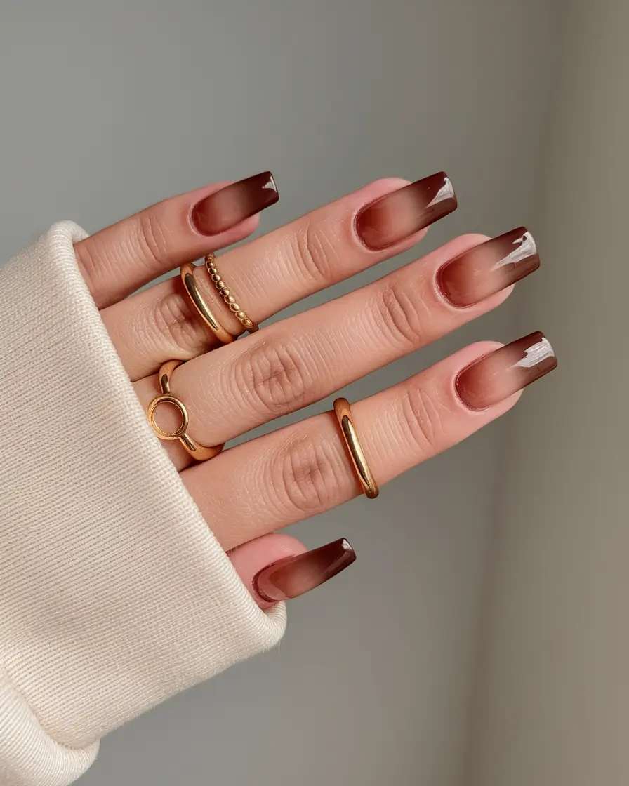 nail trends for fall 2025 Gradient Cocoa Coffin Nails
