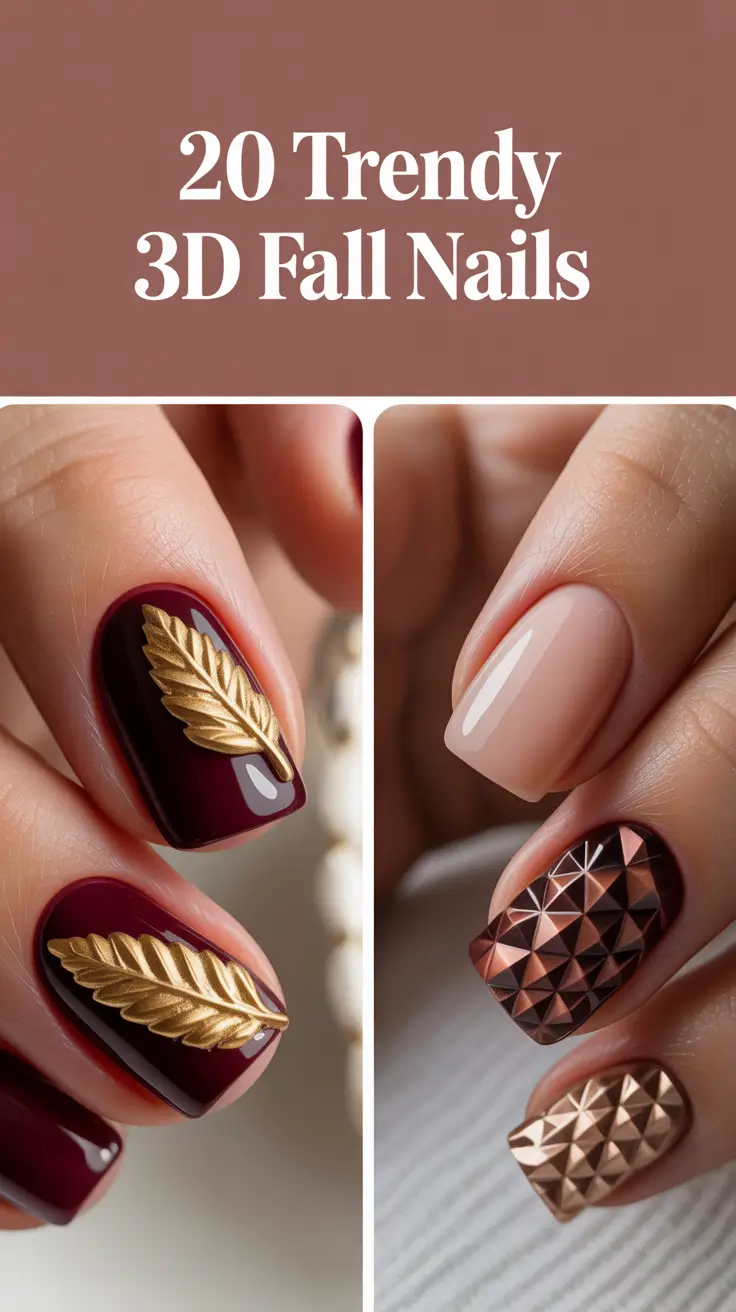 Trendy 3D Fall Nails 2025: Stunning Designs with Leaves and Gel Art