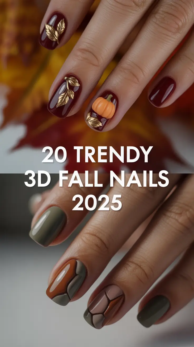 Trendy 3D Fall Nails 2025: Stunning Designs with Leaves and Gel Art