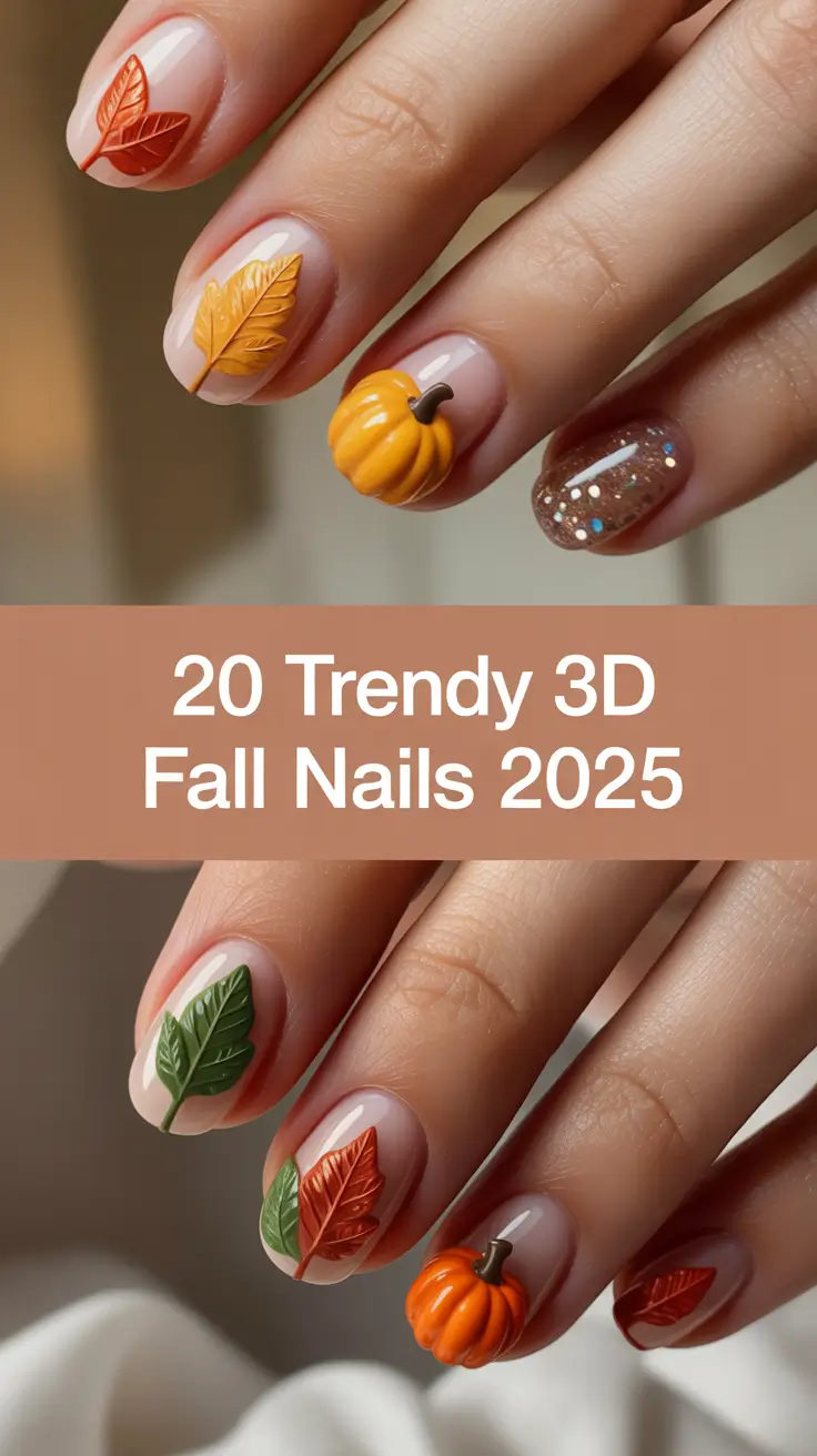 Trendy 3D Fall Nails 2025: Stunning Designs with Leaves and Gel Art