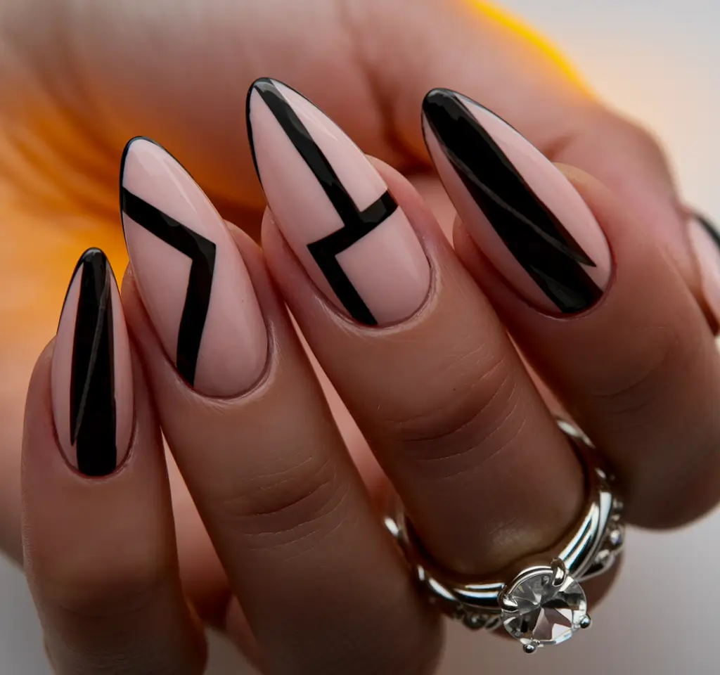 Short and Long Fall Acrylic Nails Ideas 2025 Minimalist Chic in Jet Black Geometry