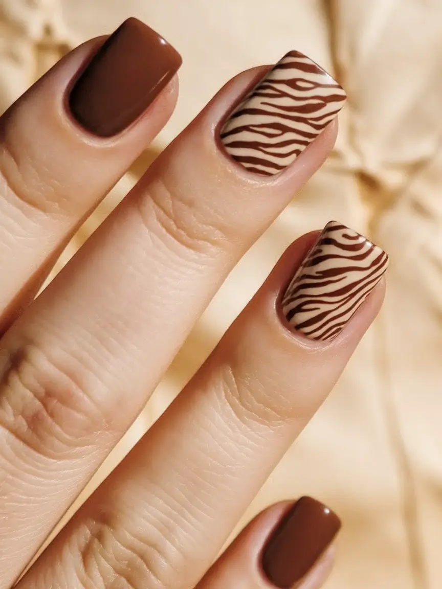 Stylish Brown Fall Nails 2025 Chocolate Zebra Stripes