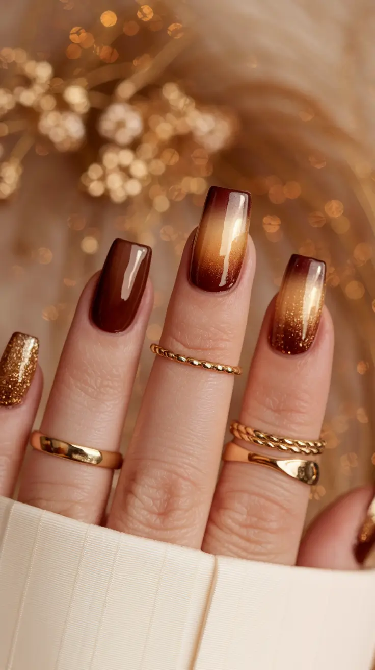 Stylish Brown Fall Nails 2025 Golden Brown Ombre