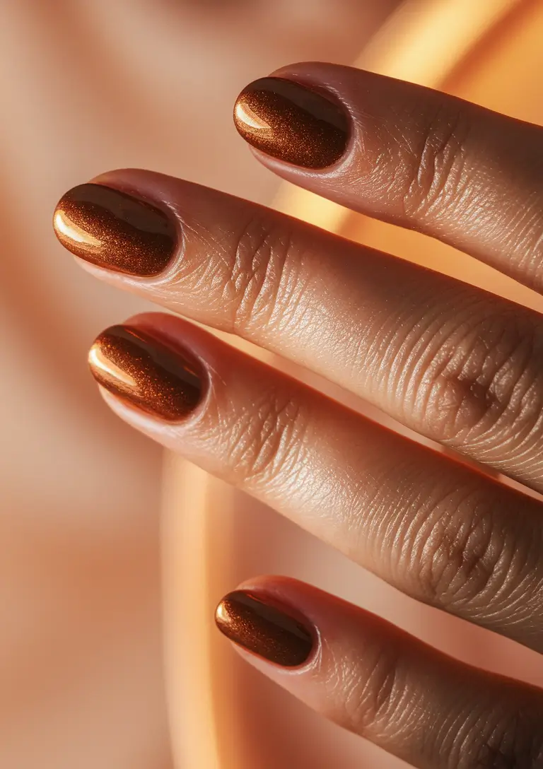 Stylish Brown Fall Nails 2025 Bronzed Metallic Shine