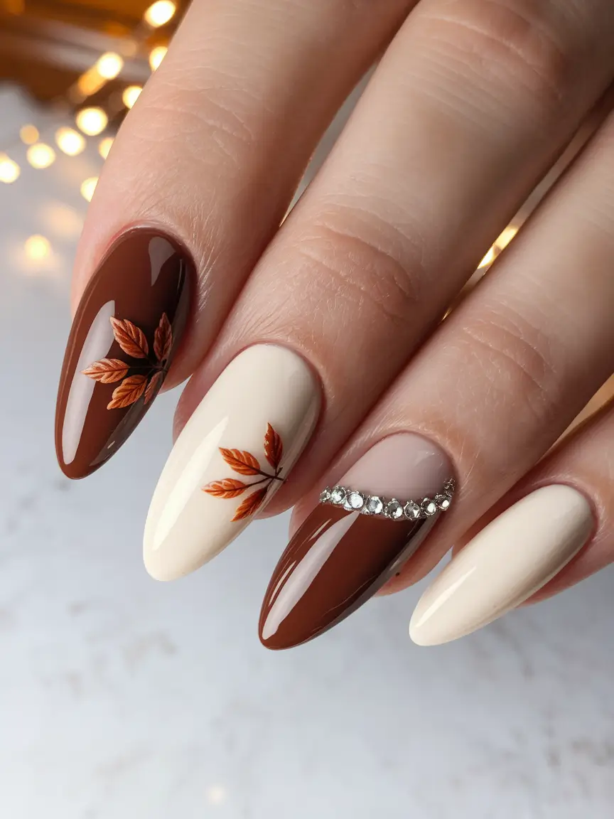 Stylish Brown Fall Nails 2025 Autumn Leaf Accents