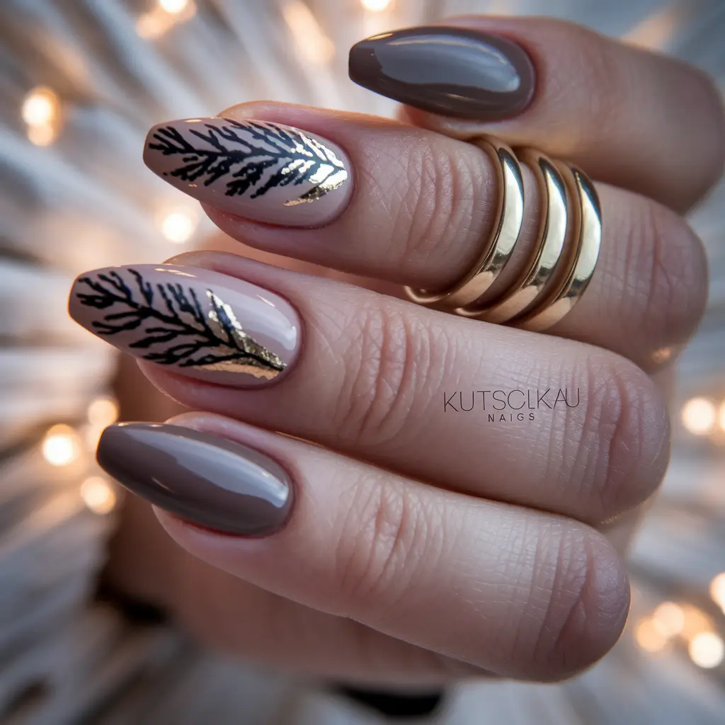 Stylish Brown Fall Nails 2025 Leaf-Inspired Neutral Art