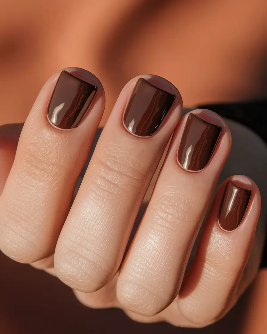 Stylish Brown Fall Nails 2025 Glossy Espresso French
