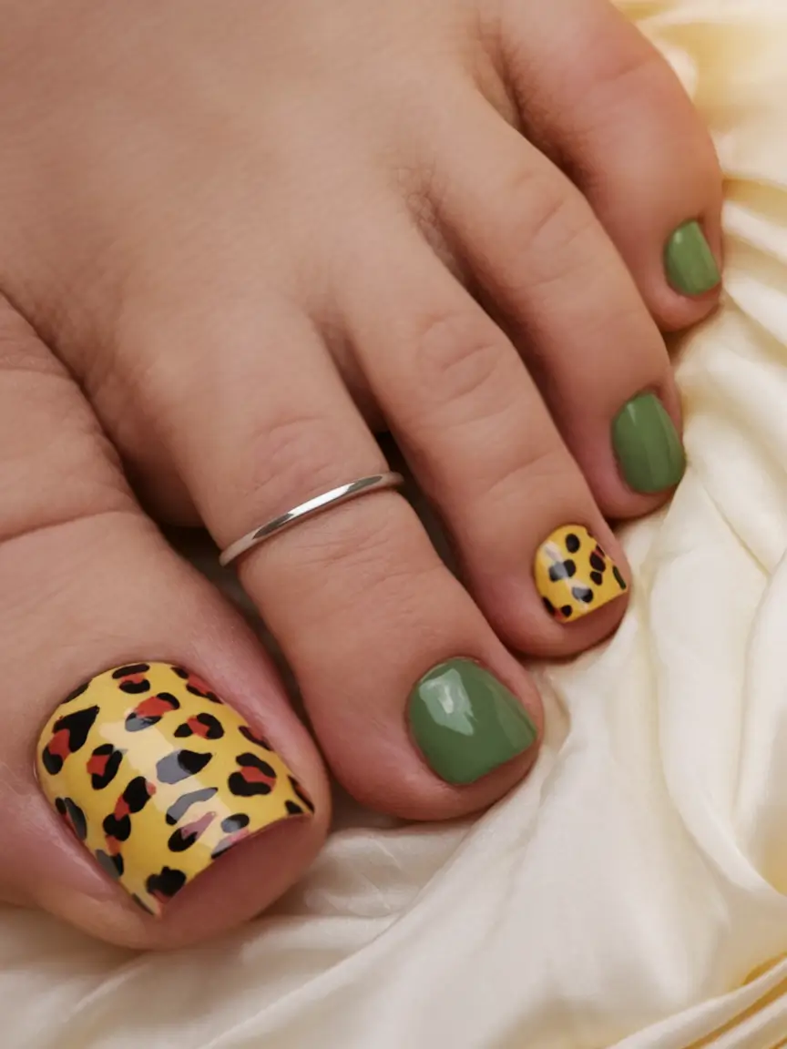 Stylish Fall Toe Nail Colors 2025 Leopard Luxe with Olive Twist