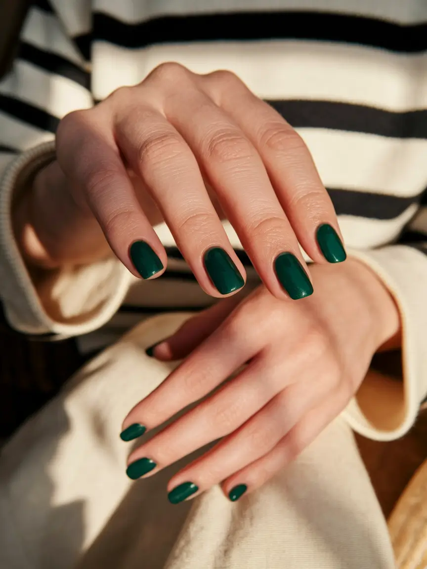 Stylish Minimalist Fall Nails Designs 2025 Classic Short Emerald Minimalism