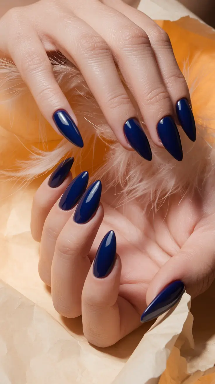 Stylish Minimalist Fall Nails Designs 2025 Midnight Blue Almond Perfection