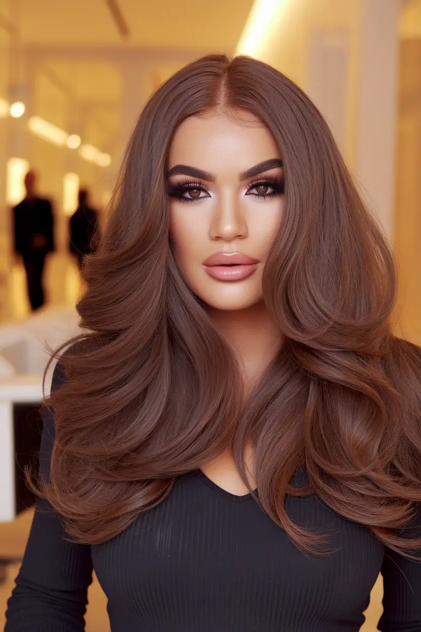 Top Fall Hair Colors Ideas 2025 on Warm Skin Velvety Rich Brown with Hazelnut Dimension