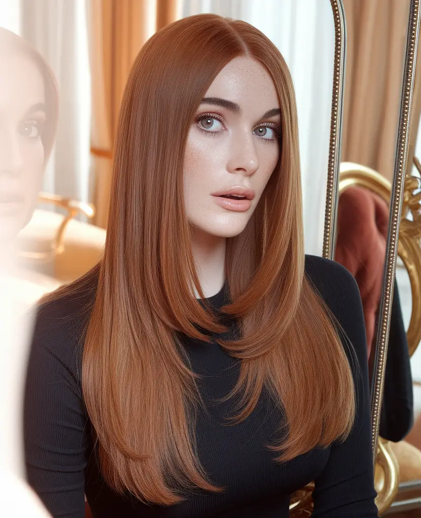 Top Fall Hair Colors Ideas 2025 on Warm Skin Sleek Amber Copper Elegance