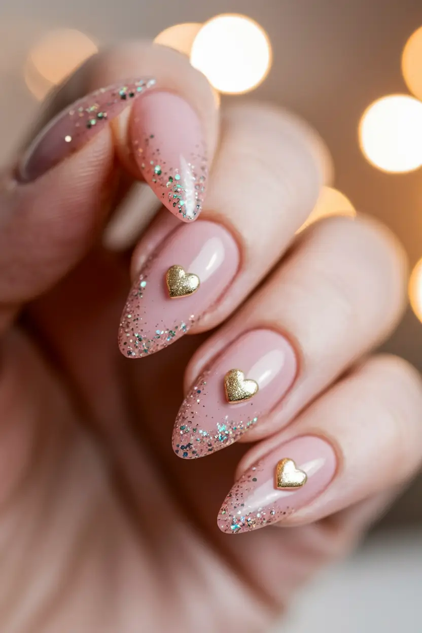Trendy 3D Fall Nails 2025 Romantic Glitter Hearts