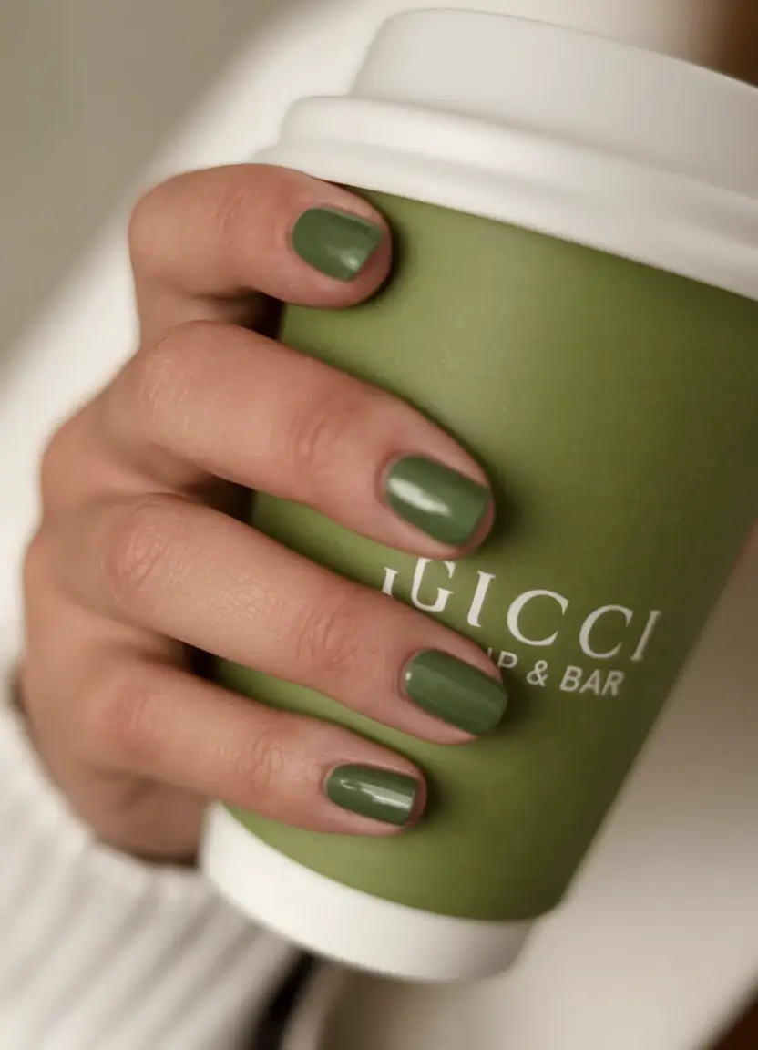 Trendy Fall Nail Colors and Designs 2025 Muted Sage Green