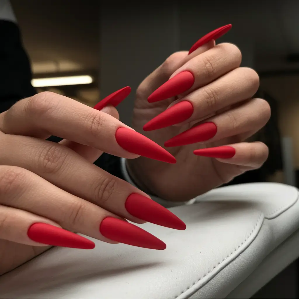 Trendy Fall Nail Colors and Designs 2025 Matte Scarlet Drama
