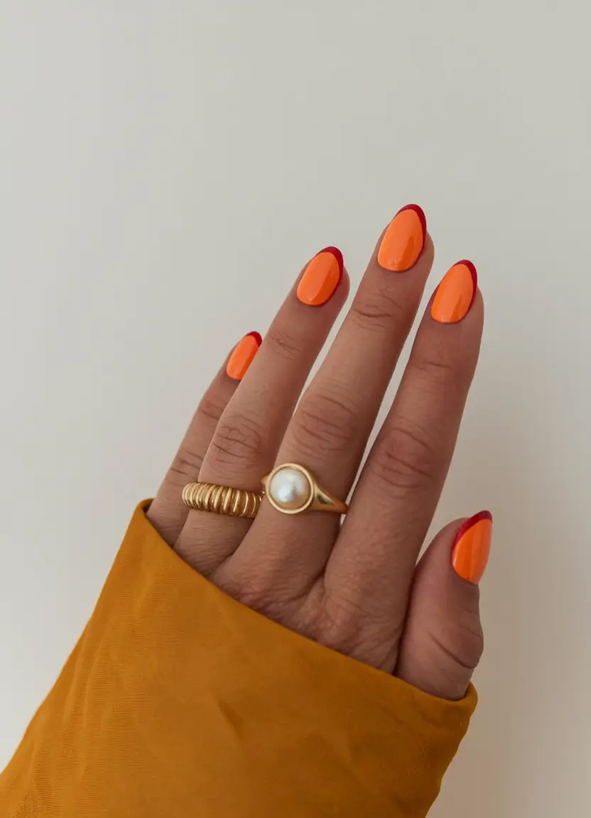 Trendy Fall Nail Colors and Designs 2025 Orange French Edge
