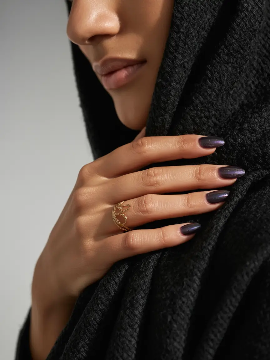 Trendy Fall Nail Colors and Designs 2025 Shimmering Charcoal