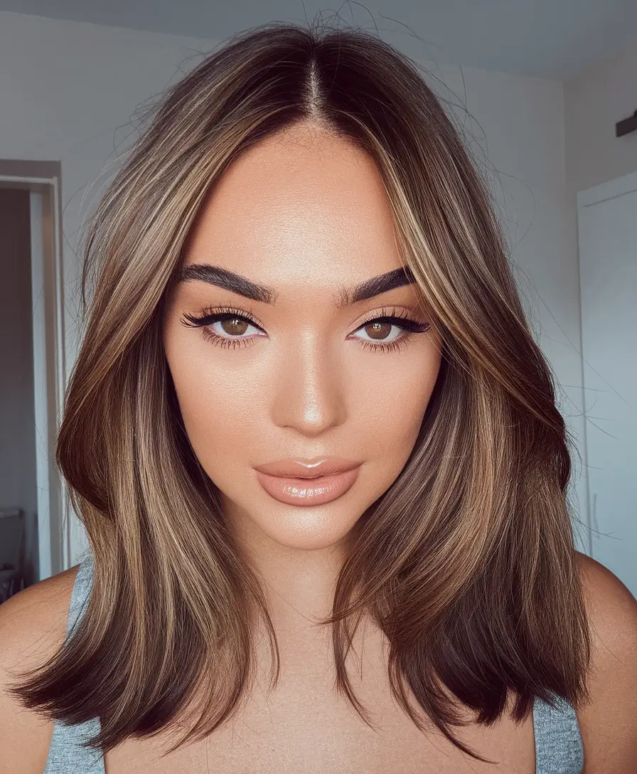 Warm Hair Colors to Try This Fall 2025 Golden Cocoa Lob with Face-Framing Shine