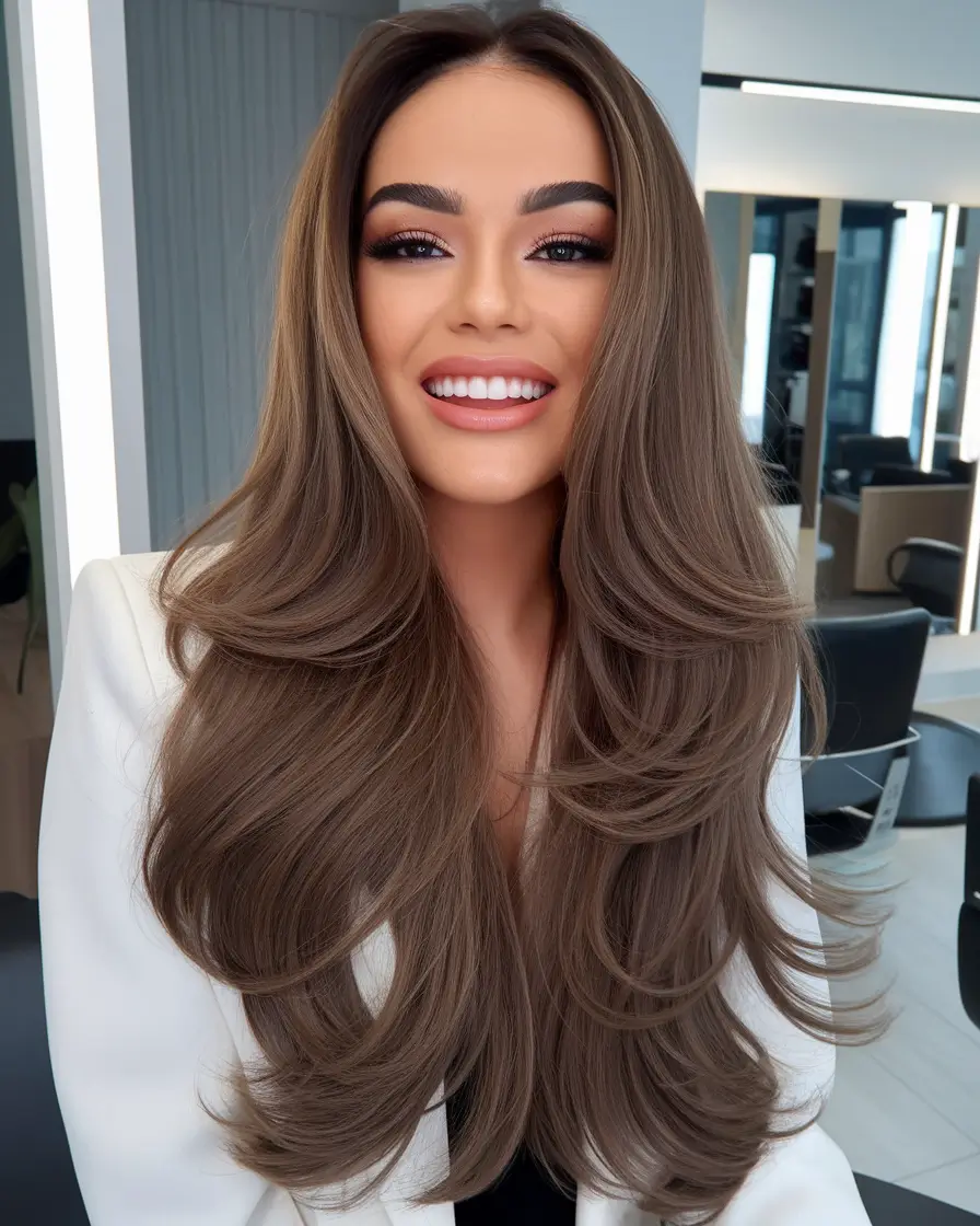 Warm Hair Colors to Try This Fall 2025 Polished Milk Chocolate with Bouncy Layers