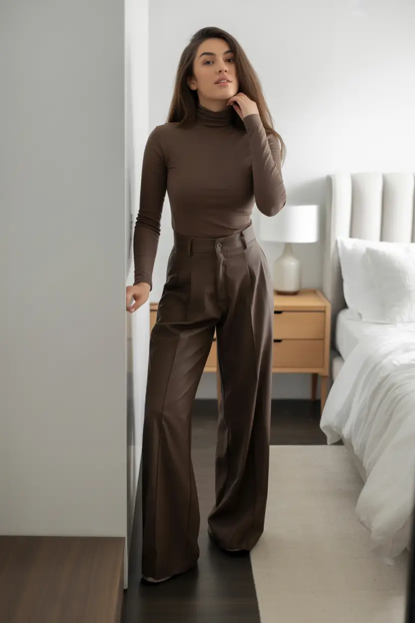 Stylish Winter Office Outfits Inspiration 2025 - 2026 Minimalist Elegance in Monochrome Browns