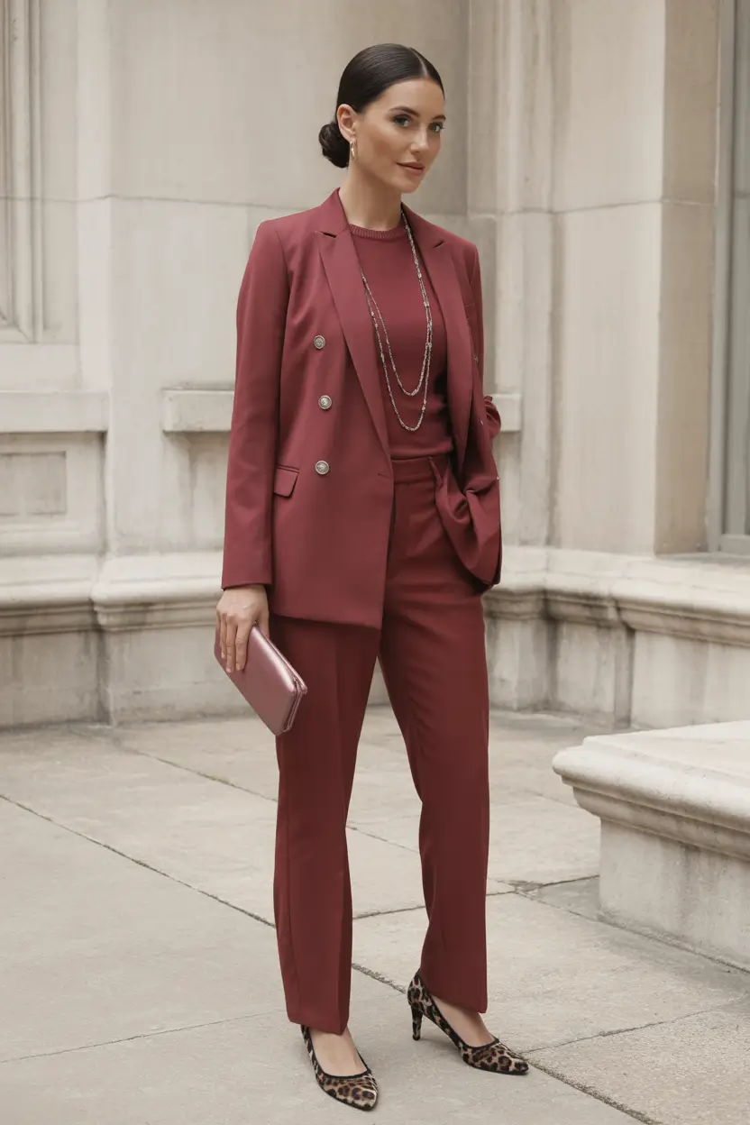 Stylish Winter Office Outfits Inspiration 2025 - 2026 Berry Toned Power Suit