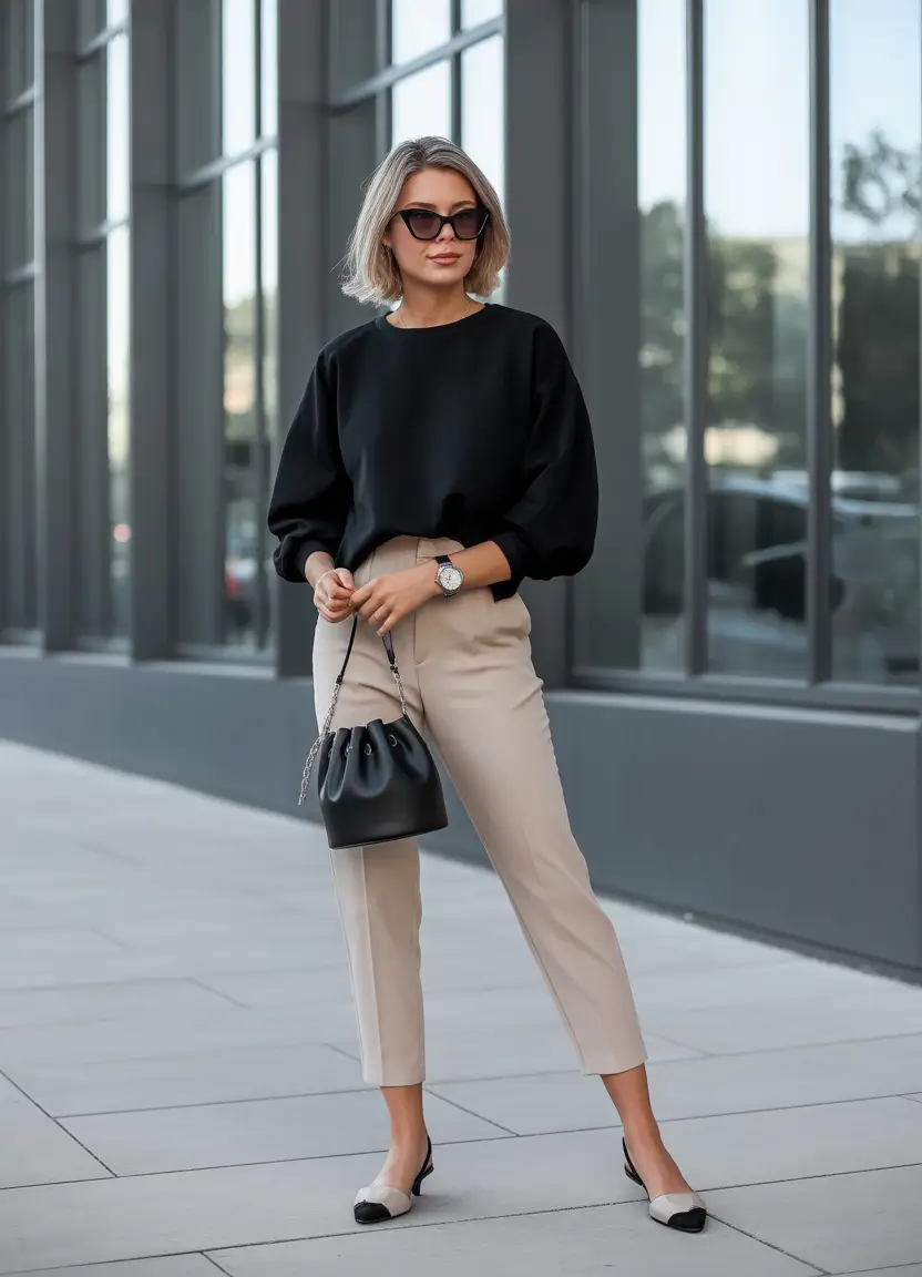 Stylish Winter Office Outfits Inspiration 2025 - 2026 Relaxed Chic in Black and Beige